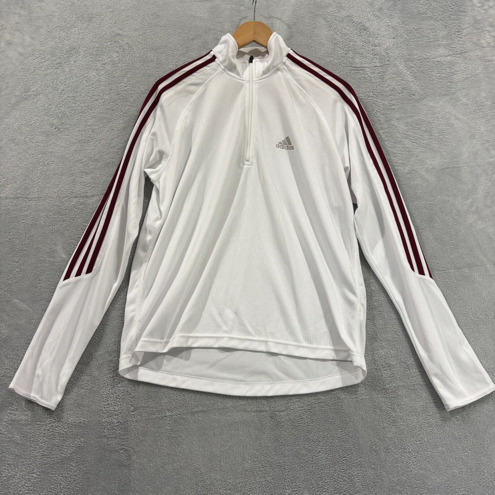 Adidas 1/4‎ Zip Men's Medium Long Sleeve Red White Pullover Performance